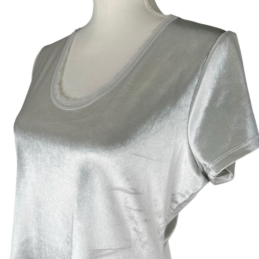 White House Black Market WHBM Women’s Silver Velvet Shirt Blouse Size Small - Picture 6 of 8